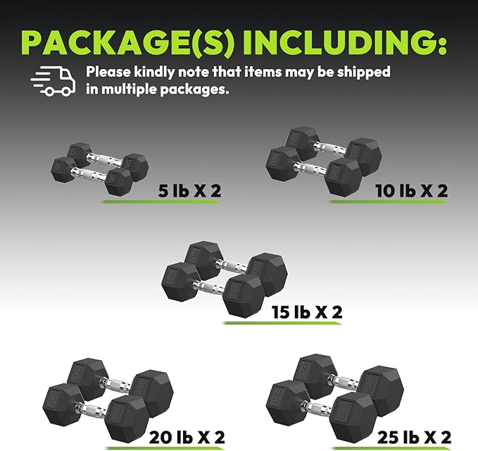 Hex Dumbbell Set, 30-480 lb Set Rubber Encased Exercise & Fitness Dumbbells, Weights Dumbbells Set, Hand Weight for Strength Training-FlexoryFit