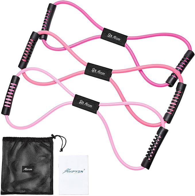 HPYGN Resistance Bands, Figure 8 Exercise Bands for Women Men, 8 Shaped Resistance Bands for Arms, Chest Expander, Yoga Gym Fitness Pulling Rope 8 Word Elastic for Exercise Muscle Training Tubing-FlexoryFit