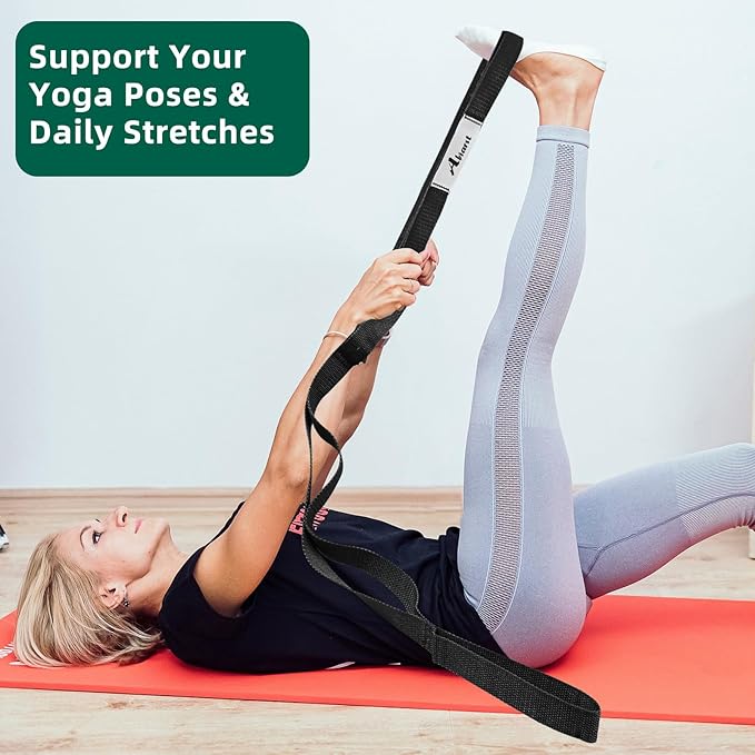 Stretching Strap Yoga Straps for Physical Therapy, 10 Loops Non-Elastic Stretch Band for Pilates, Flexibility, Exercise and Gymnastics-FlexoryFit