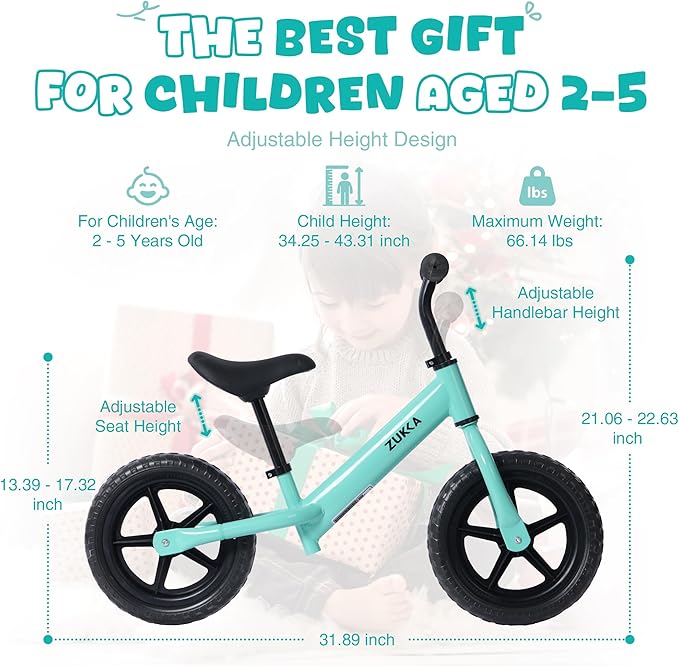 12 inch Toddler Balance Bike Adjustable Handlebar & Seat Anti-Slip Grip Suitable for 2-5 Years Old with Footrest Lightweight for Tolddlers Boys Girls Multiple Colors to Choose-FlexoryFit