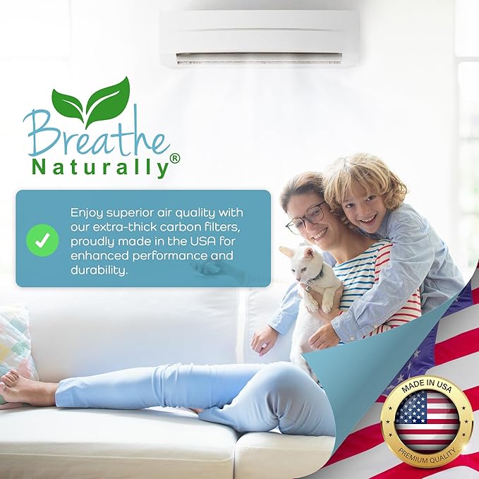 Breathe Naturally Universal Cut To Fit Carbon Activated Air Filter - Replacement Charcoal Filters - Pre Filter Carbon Sheet for Air Purifier, Vent Filters & More - Made in USA (Pack of 2, 6x48)