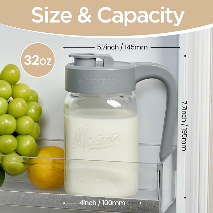 32 oz Glass Pitcher with Lid, 1 Quart Mason Jar Pitcher with Lid Airtight - Image 2