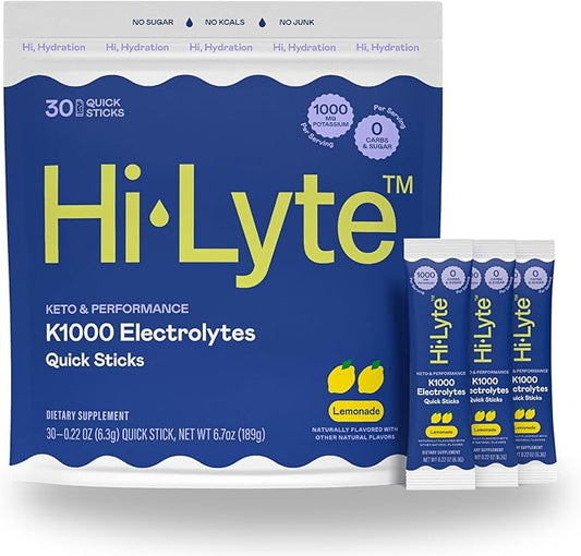 Hi-Lyte Keto & Performance - K1000 Electrolyte Quick Sticks - Lemonade - 1000mg Potassium, Magnesium, Calcium - Single-Serve Packets for Keto Hydration Support - No Sugar, No Carbs-FlexoryFit