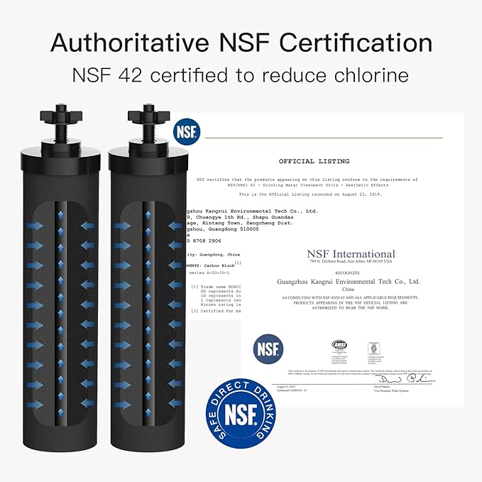 Fluorine Filter, Replacement for Gravity Water Filter System Black & Fluoride NSF/ANSI 375 Certified Water Filter, Replacement for Berkey® BB9-4® Black Filters & PF-4® Fluoride Filters, Pack of 8