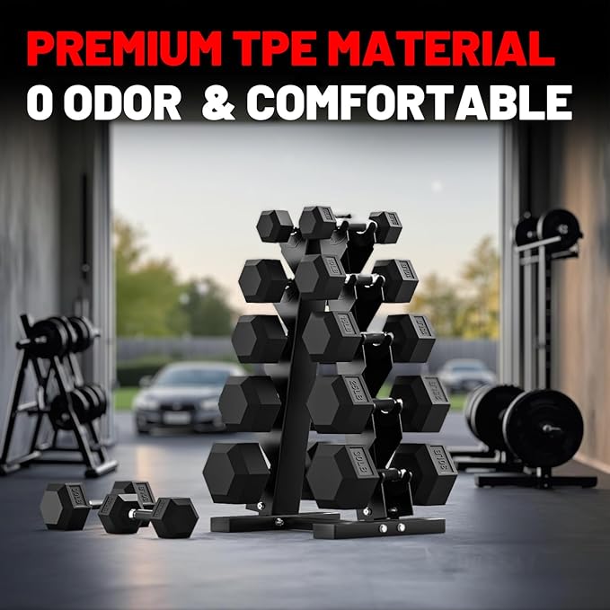 PAPABABE Hex Dumbbell Set 45-550 lb, Rubber Encased Home Gym Dumbbells, Weights Dumbbells for Women & Men, Hand Weight for Strength Training-FlexoryFit