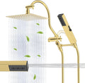 Hibbent All Metal Shower Head, 10'' High Pressure Rainfall Shower Head, Showerhead Combo, Handheld Shower Wand, 12'' Adjustable Curved Shower Extension Arm, 71'' Hose, Shower Holder, Brushed Gold