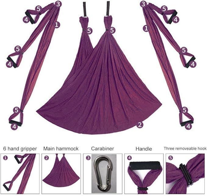 Aerial Yoga Swing Set with 2 Extension Straps - Anti-Gravity Aerial Yoga Hammock Sling for Inversion Exercises, Indoor Outdoor Home Gym Fitness Equipment-FlexoryFit