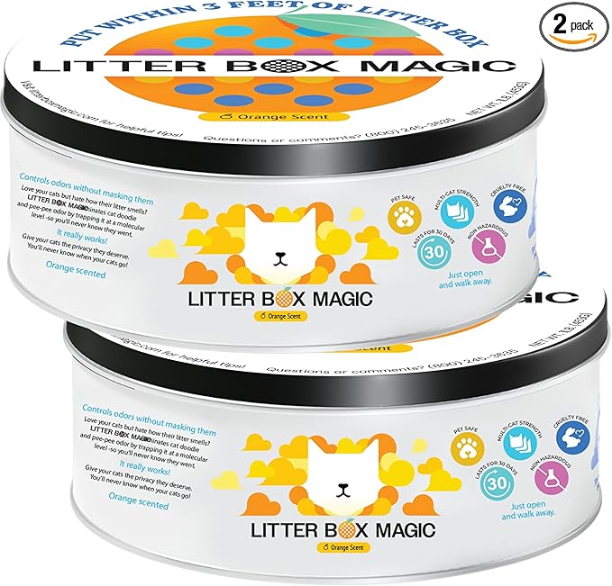 Cat Litter Deodorizer Jar (Orange Scent, 16 Oz, Pack of 2) - Cat Litter Odor Control Gel In A Jar - Cat Litter Box Pet Air Freshener - Litter Odor Eliminator to Freshen Air