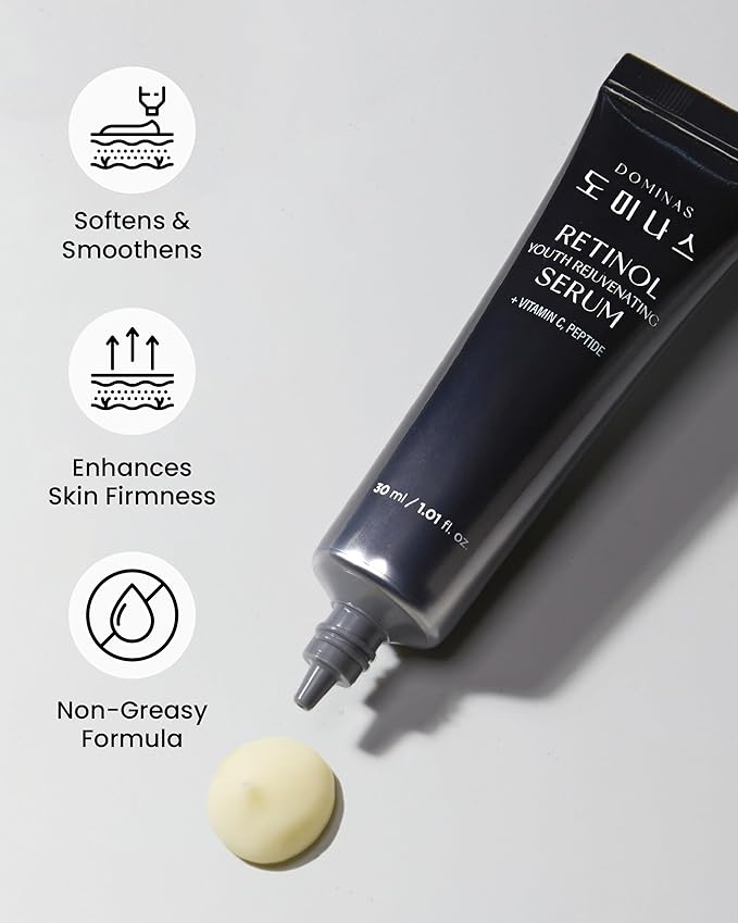 Korean DOMINAS Retinol Serum for Face (1fl oz) – Youth Rejuvenating Face Ampoule for Improving Fine Lines & Reducing Pigmentation, Skin Care for Day & Night Use. Vitamin C, Niacinamide, Peptide-FlexoryFit