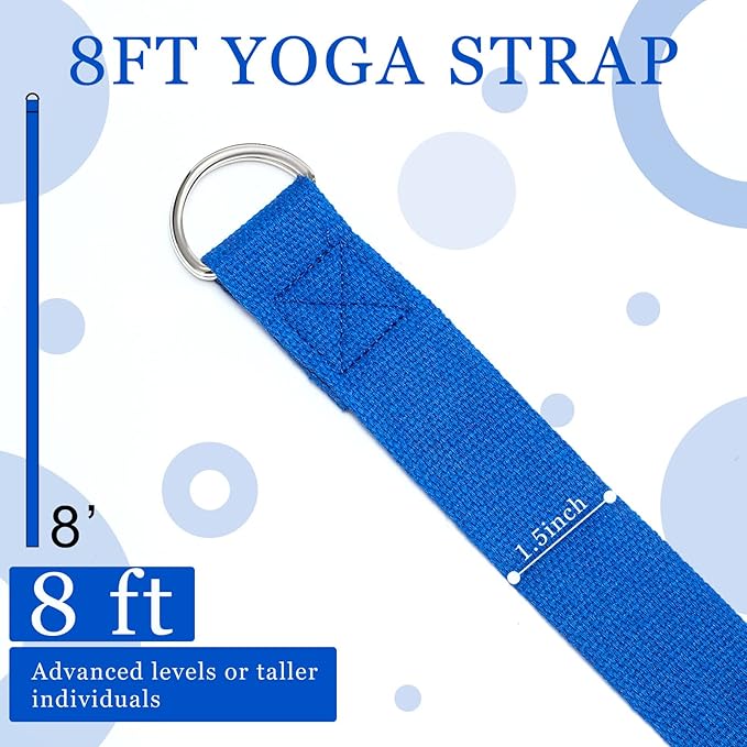6 Pcs Yoga Strap for Stretching 8 Ft Yoga Exercise Adjustable Straps Bands with Safe Adjustable D Ring Buckle for Pilates Gym Workouts Fitness Improves Sitting Posture-FlexoryFit