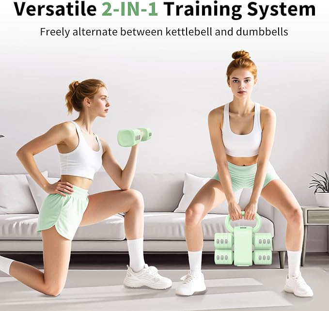 2-in-1 Adjustable Dumbbells Set, 4 Levels Weight Dumbbells Set for Women Men, Each 2.2/3.3/4.4/5.5lb Hand Weights with Kettlebell Form for Home Gym Exercise Training-FlexoryFit