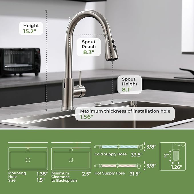 Touchless Kitchen Faucet, VFAUOSIT Kitchen Sink Faucet with Pull Down Sprayer Brushed Nickel Motion Sensor Smart Hands-Free, Stainless Steel Single Hole Faucet for Bar Laundry RV Utility Sink