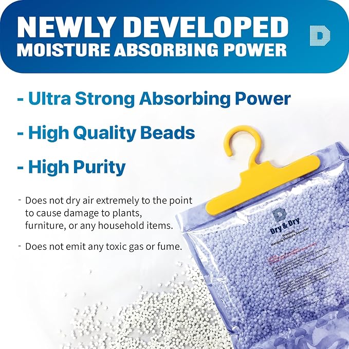 Dry & Dry 40 Pack [Net 14 Oz/Pack] Premium Hanging Moisture Absorbers to Control Excess Moisture for Basements, Closets, Bathrooms, Laundry Rooms. - Ultra Strong Moisture Absorbers