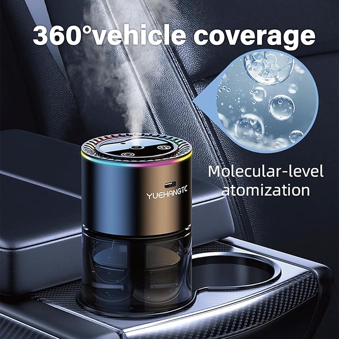 Smart Car Air Freshener for Men, Car Diffuser with 180ml Large Volume for 7 Months, Auto On/Off & 3 Adjustable Modes, RGB Music Syncing Light, Perfect for car, Bedroom and Office (Ocean)