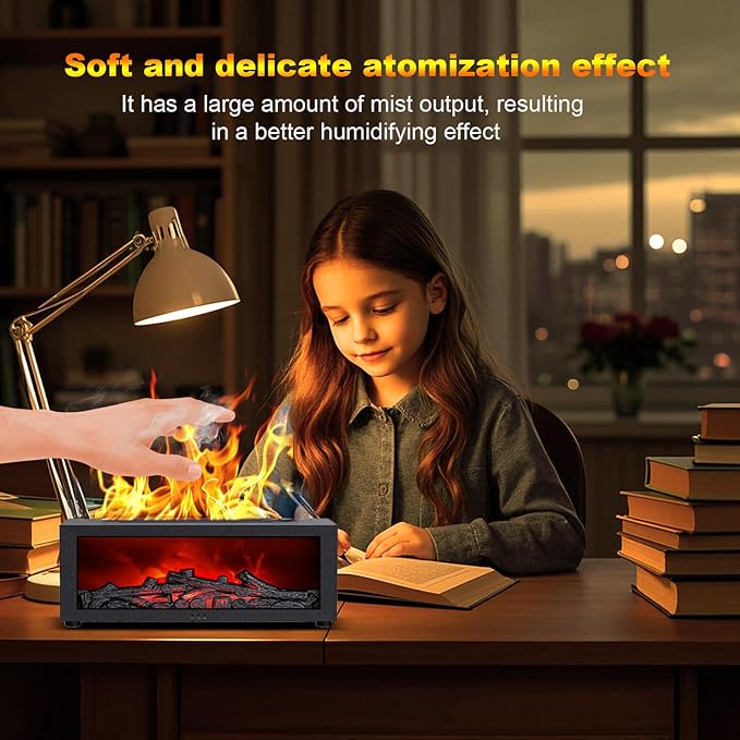 Mini Fireplace Diffusers for Essential Oils Fireplace Humidifier with Remote 150ml Fireside Ultrasonic Humidifier Bonfire Flame Diffuser with 7 Colors Light for Home Room Office (Black)