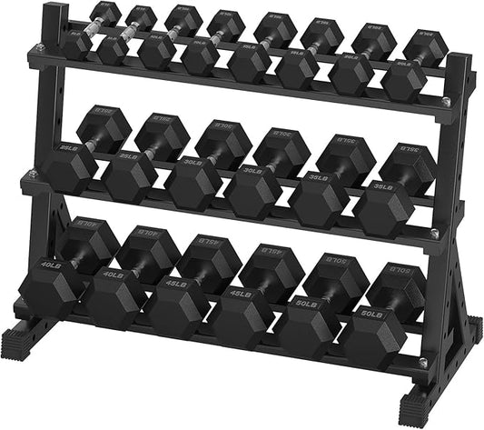 Hex Dumbbell Sets with Rack, 290-670 lb Rubber Encased Exercise & Fitness Dumbbells Set, Hand Weight for Strength Training, Weight Dumbbells-FlexoryFit
