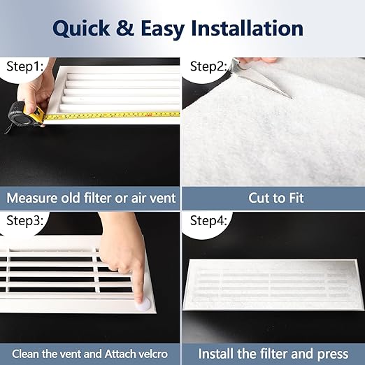 Air Vent Filter 20x100 Inch,Cut to Size Air Filter Material (60+ Filters), Electrostatic Triple Vent Filters for Floor, Ceiling, HVAC & RV Vents, Includes 48 Adhesive Hook Tape
