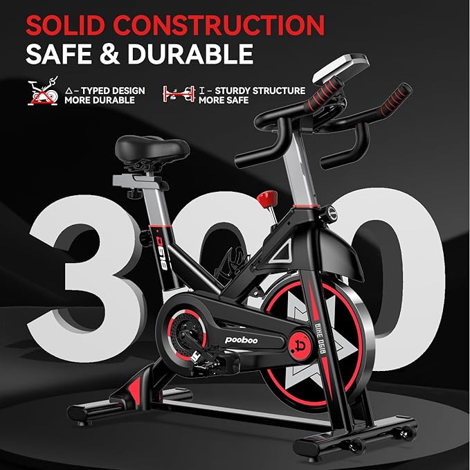 POOBOO Exercise Bike, Stationary Bike for Home Gym, Indoor Cycling Bike w/Comfortable Seat Cushion & Tablet Mount, Silent Belt Drive Indoor Bike for Cardio Workout-FlexoryFit