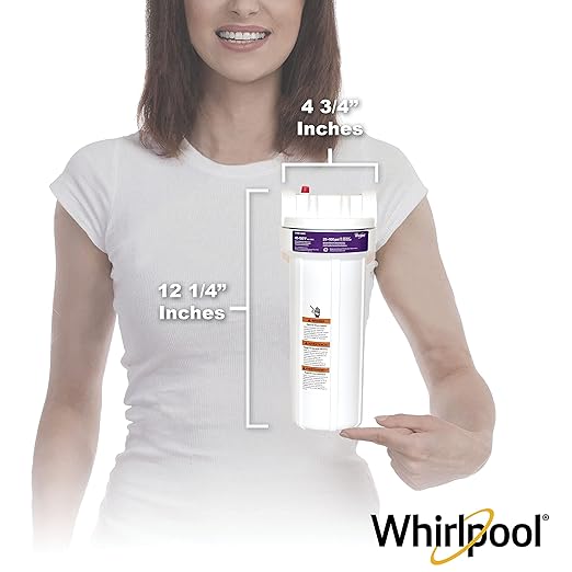 Whirlpool 10" x 2.5" Whole House Water Filter Housing, WHKF-DWH, Stainless Steel 3/4" Inlets, NSF Certified, Filter Not Included, Replacement Filter GD05, WHWC, WHSW, WHPL