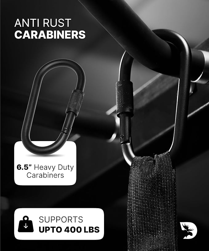 DMoose Fitness Hanging Ab Straps for Pull Up Bar & Core Strength Training - Soft Padded Exercise Straps for Ab Swing & Leg Raises, Hang Bar Strap with 2 Steel Carabiners - Abs Equipment for Home & Gym-FlexoryFit