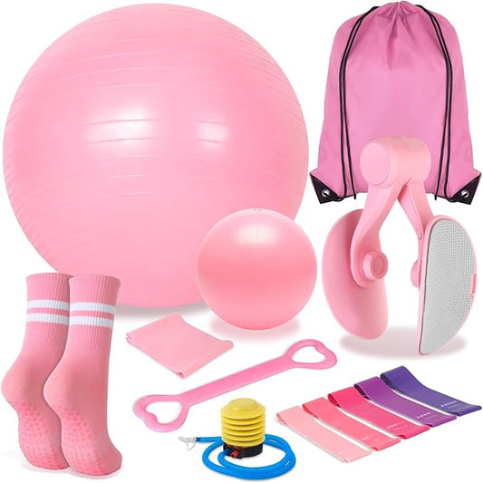 Pilates Kit for Home Workouts Women, Pilates Equipment with Pelvic Floor Exercise Devices, Figure 8 Resistance Band,Booty Bands, Large Yoga Ball for Pregnancy, Kegel Exercise, Physical Therapy-FlexoryFit