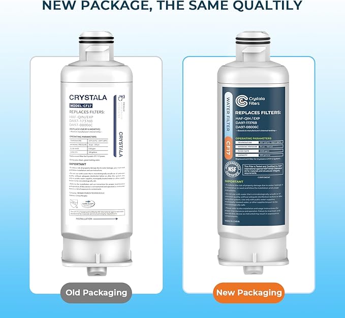 Crystala Filters Replacement for DA97-17376B Water Filter, NSF 42 Compatible with Samsung HAF-QIN, HAF-QIN/EXP, DA97-08006C, RF23M8070SG, RF23M8070SR, RF23M8090SG, RF23M8570SR (3 Pack)