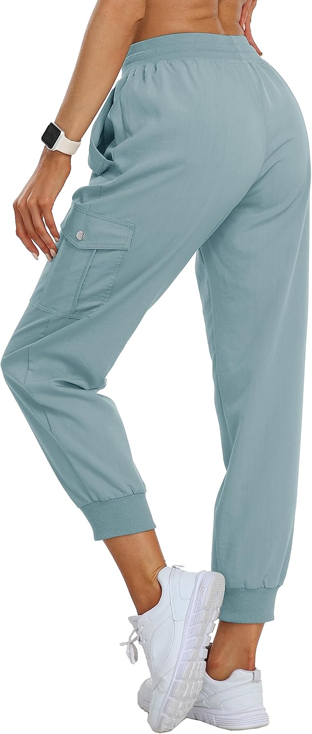 MoFiz Women's Outdoor Cargo Pants Lightweight Joggers Elastic Waist Athletic Hiking Sweatpants Casual Travel Pant with Pocket