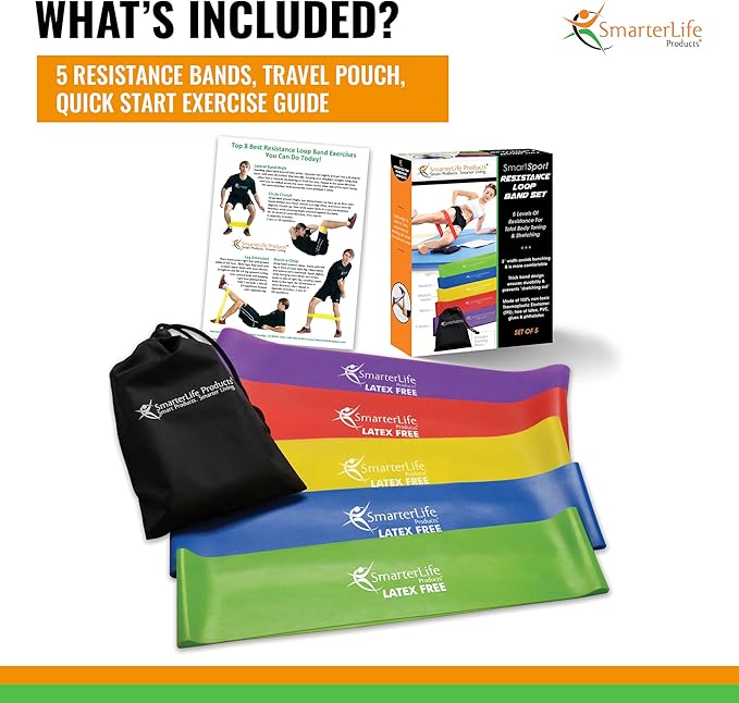 SmarterLife Resistance Bands for Working Out, Latex-Free Exercise Bands for Women, Men, 5 Extra Wide Workout Bands for Weight Loss, Home Gym, Booty Bands, Physical Therapy Bands, Workout Guide-FlexoryFit