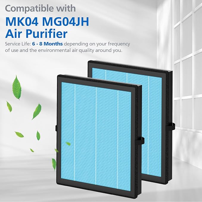 4 Pack MK04 MG04JH Replacement Filters Compatible with MK04 MG04JH Air Purifier MK-04 HEPA Filter for Home Large Room Up to 1095 Sq.Ft for Home, Bedroom, Part No. MK04LX