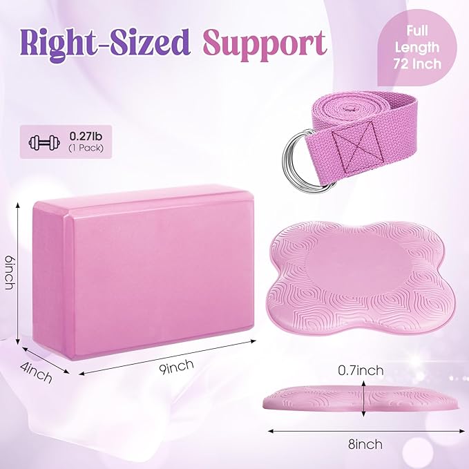 5 Pcs Yoga Blocks Knee Pads Yoga Strap Set Soft Premium Foam Blocks Accessories for Pilates Meditation General Fitness Stability, Kneeling, Balance, Deepen Stretches and Toning-FlexoryFit