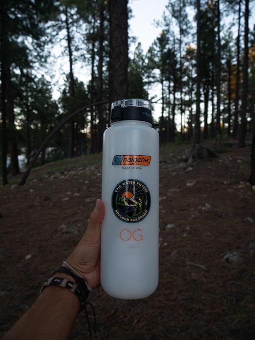 Epic Water Filters Nalgene OG Water Bottle with Filter, USA Made, BPA Free, Removes 99.99% Tap Water Contaminants, Forever Chemicals, White LDPE, 48 oz