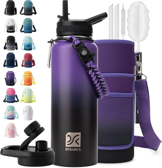 Insulated Water Bottle | Thickened Stainless Steel Vacuum Metal | Portable Sports Water Jug for Gym and Hiking with Straw, Carrier Bag, Handle Strap | BPA-Free 40 oz-FlexoryFit