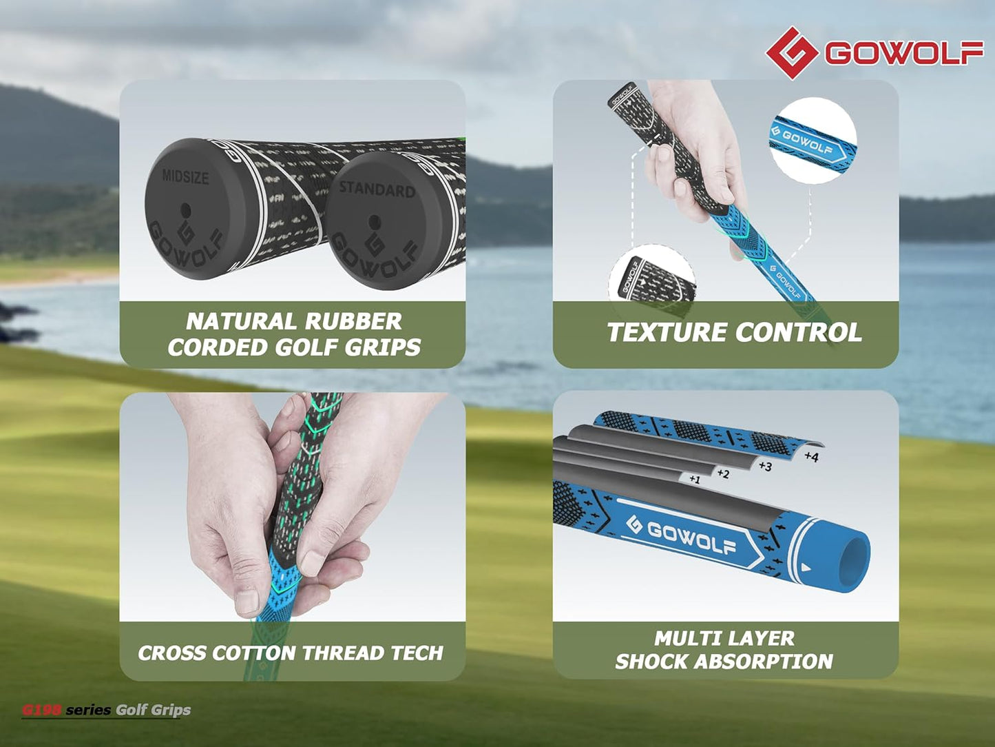 Gowolf Golf Grip Cord Rubber Multi-compound Golf Driver Irons Club Choose 13 Grips with 15pcs Tapes Or Full Kit choose one