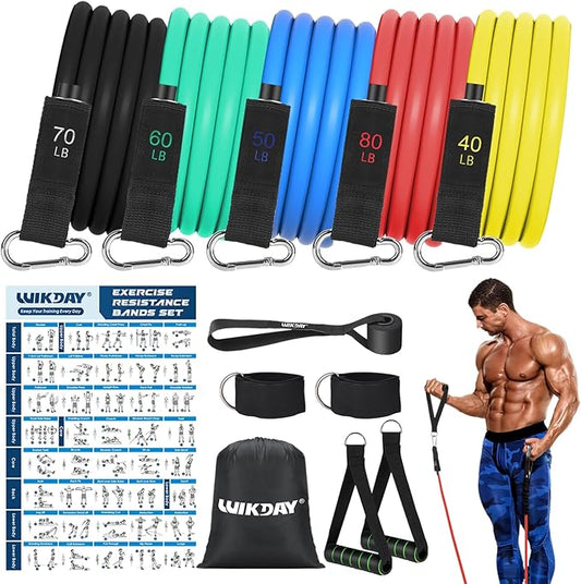 Exercise Resistance Bands with Handles for Working Out, 150/200/250/300 lbs Workout Bands Set with Door Anchor for Physical Therapy, Yoga, Pilates-FlexoryFit