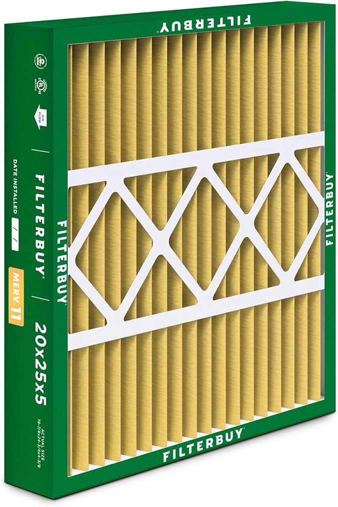 Filterbuy 20x25x5 Air Filter MERV 11 (MPR 1200) Allergen Defense (3-Pack), Pleated HVAC AC Furnace Filters for Honeywell FC100A1037, Lennox X6673, Carrier, & More (Actual Size: 19.88 x 24.75 x 4.38)