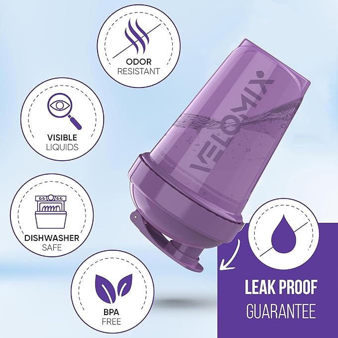 '-2 Pack- 20 oz Protein Shaker Bottles for Protein Mixes - 2x Wire Whisk | Leak Proof Shaker Cups for Protein Shakes and Pre Workout | Protein Shaker Bottle Pack (Purple&Black)-FlexoryFit