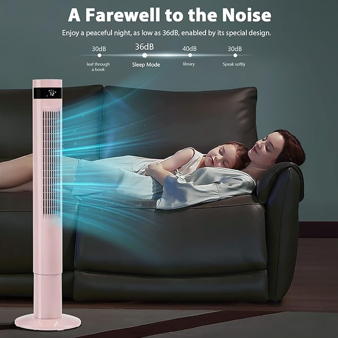 Antarctic Star Tower Fan Portable Floor Fans 85°Oscillating Fan 43'' Quiet Cooling 12H Timer Remote Control Standing Bladeless Electric 3 Speeds Wind 3 Modes Bedroom Office(43 inch, Pink)