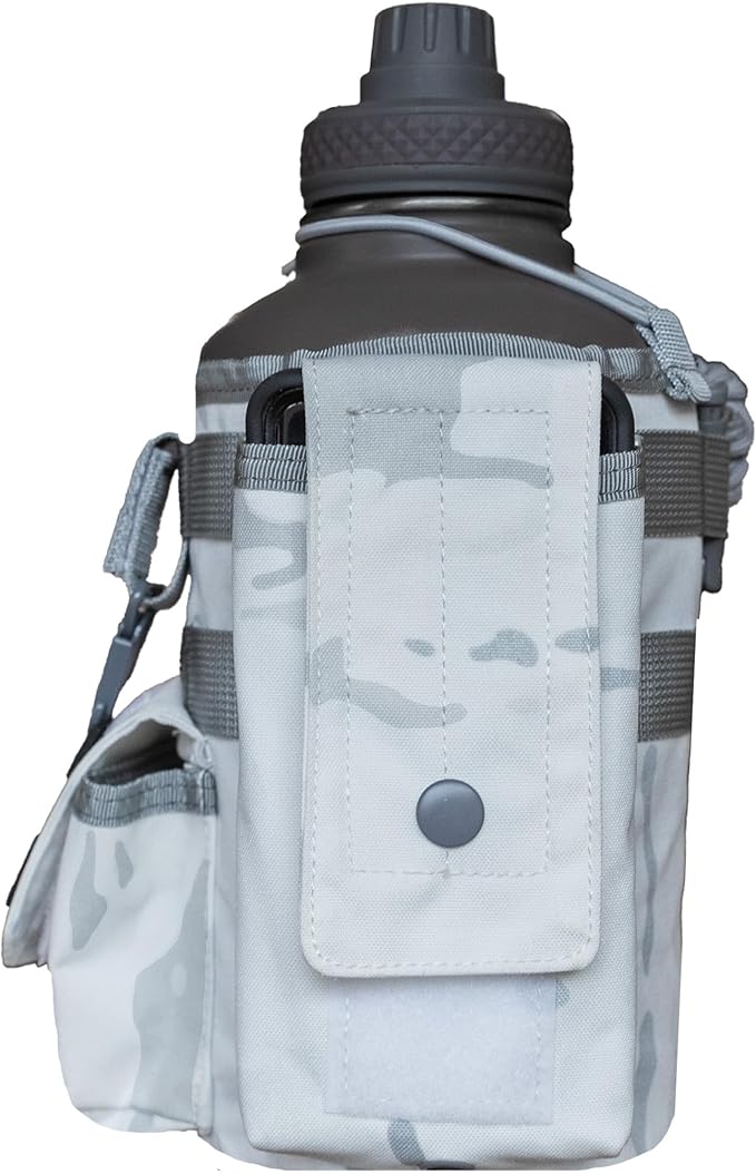 Iron Infidel Battle Bottle - Half Gallon Insulated Water Bottle with Paracord Handle, 64 oz Stainless Steel 2L Water Jug with Rugged, Removable Sleeve for Keys, Wallet, & Phone (Arctic Camo 2 Liter)-FlexoryFit