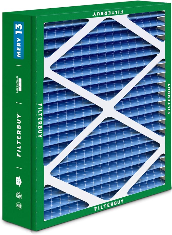 Filterbuy 21x23.5x5 Air Filter MERV 13 Optimal Defense (2-Pack), Pleated HVAC AC Furnace Air Filters Replacement for Trane Perfect Fit & American Standard (Actual Size: 20.00 x 23.09 x 4.97 Inches)
