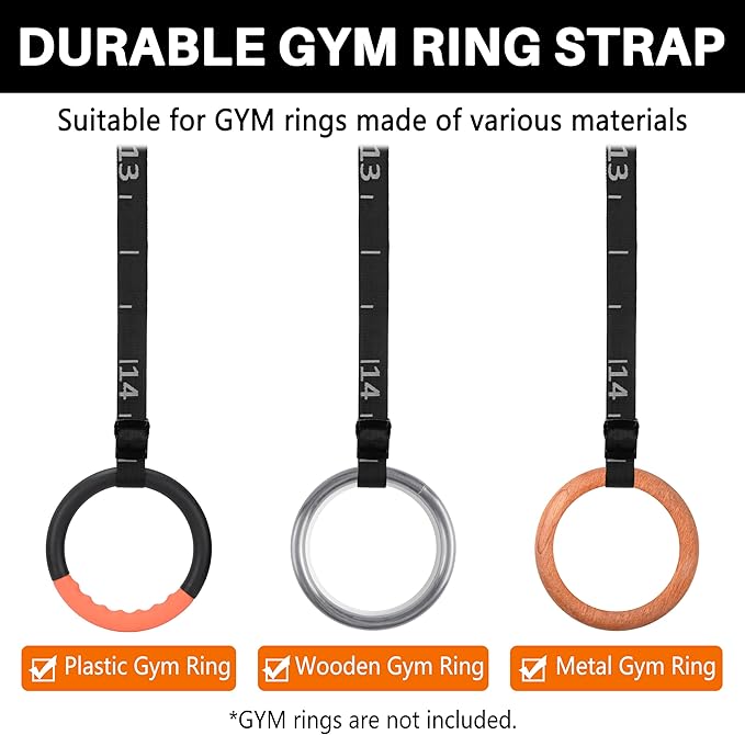 Teamaze Gymnastics Rings Straps with 15 FT Adjustable Number Buckle for Pull-Up Bar Workout Exercise Gym Hanging Rings Indoor (One Pair Strap Only)-FlexoryFit