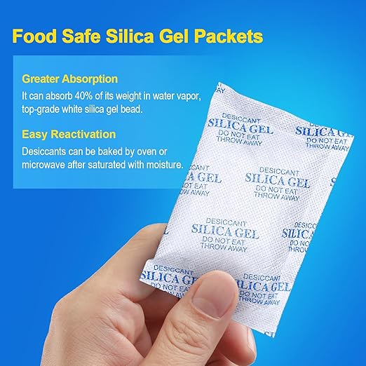 Moisture Absorbers – 100 Gram 36 Packs Silica Gel Packets, Desiccant Packs for Storage, Food Safe Desiccant for Foods, 3D Filaments, Electronics, Tools, Safes