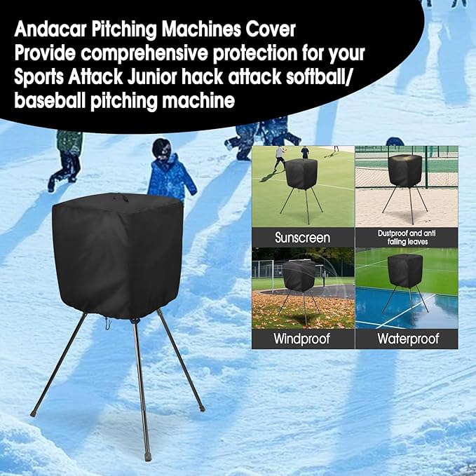 Pitching Machines Cover for Sports Attack Junior Hack Attack Softball Pitching Machine, 600D Waterproof Baseball Pitching Machines Cover, Black