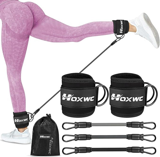 Ankle Resistance Bands with Cuffs, Ankle Bands for Working Out, Ankle Resistance Band for Leg, Booty Workout Equipment for Kickbacks Hip Fitness Training, Exercise Bands for Butt Lift Women-FlexoryFit