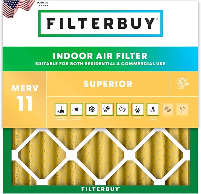 Filterbuy 10x10x2 Air Filter MERV 11 (MPR 1200) Allergen Defense Replacement (1-Pack), Electrostatic Pleated HVAC AC Furnace Filters, Made in USA (Actual Size: 9.50 x 9.50 x 1.75)