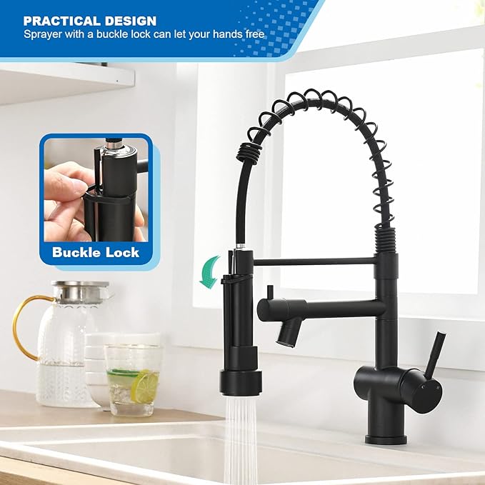 Commercial Faucet with Sprayer, VFAUOSIT Black Kitchen Faucet with Pot Filler Single Handle Lever Pull Down Sprayer Kitchen Sink Faucets, Stainless Steel Faucets for Kitchen Sink, RV Farmhouse