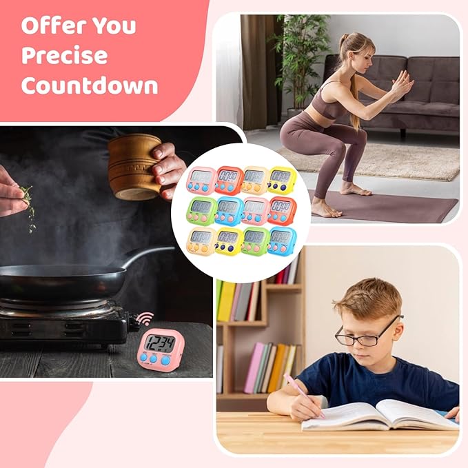 12 PCS Bulk Digital Timer, Timers for Classroom, On/Off Switch Minute Second Countdown Big LCD Display Timer, Loud Alarm for Exercise Cook Baking Teacher-FlexoryFit