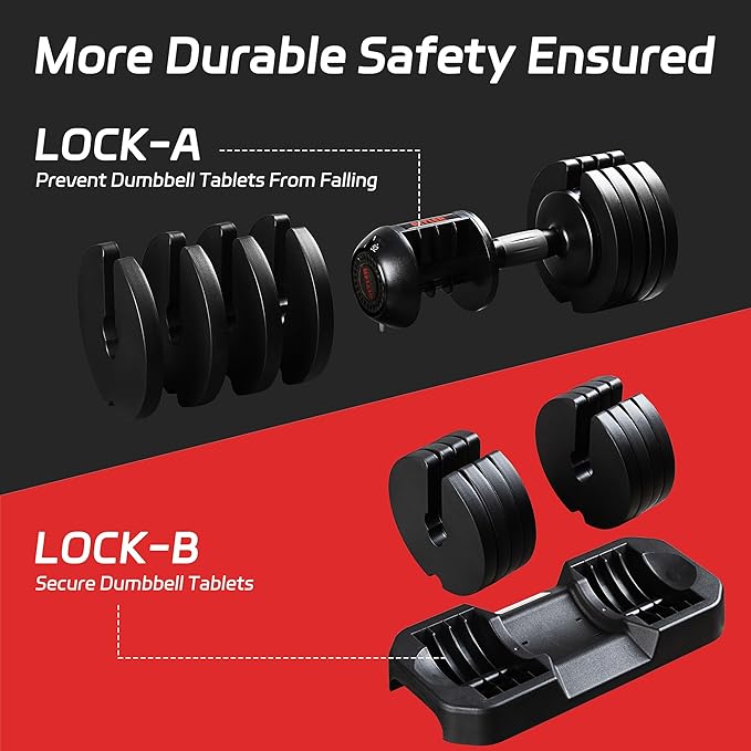 52LBS Single/Pair Adjustable Dumbbells Set Premium Rubber Coated Dumbbell Set with Secure Locking Mechanism for Safe & Customizable Strength Training-FlexoryFit