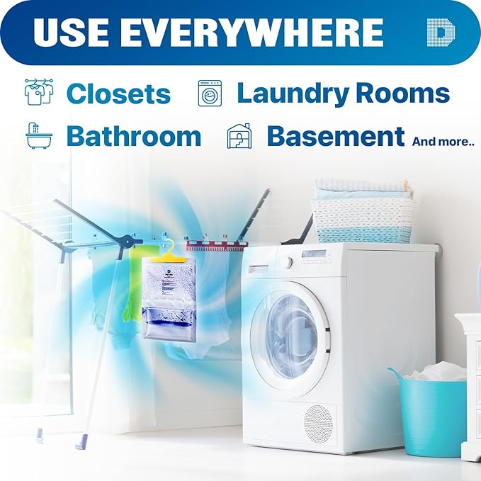 Dry & Dry 40 Pack [Net 14 Oz/Pack] Premium Hanging Moisture Absorbers to Control Excess Moisture for Basements, Closets, Bathrooms, Laundry Rooms. - Ultra Strong Moisture Absorbers