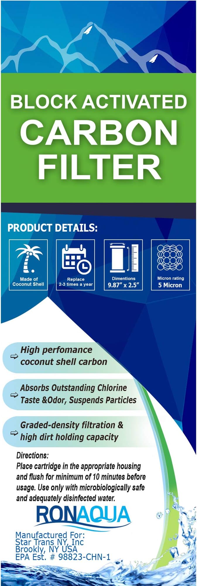 4 Block Activated Carbon 5 Micron Water Filters WELL-MATCHED with WFPFC8002, WFPFC9001, WHCF-WHWC, WHEF-WHWC, FXWTC, SCWH-5