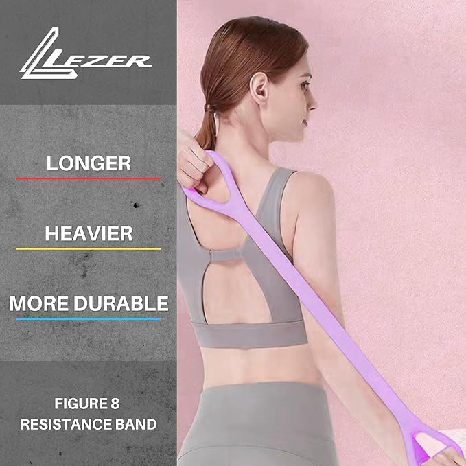 LEZER Figure 8 Resistance Band, Fitness Elastic Rope, Execrise Workout for Arm, Back, Chest and Shoulder, Yoga, Pilates, Stretching, Physical Therapy Equipment-FlexoryFit